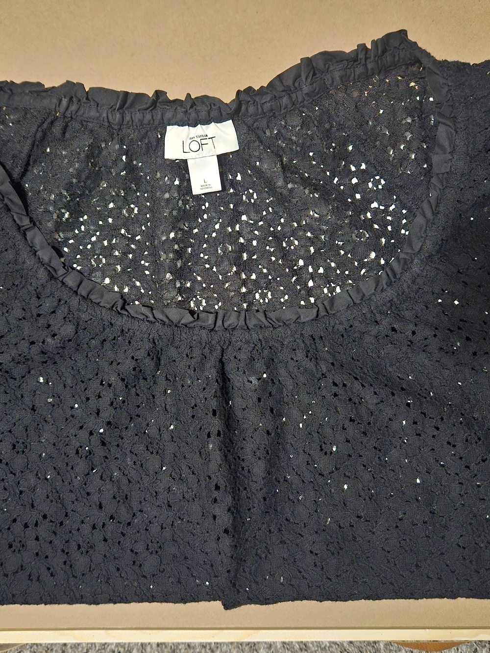 Ann Taylor Loft Black Eyelet Short-Sleeve Scoop Neck Top